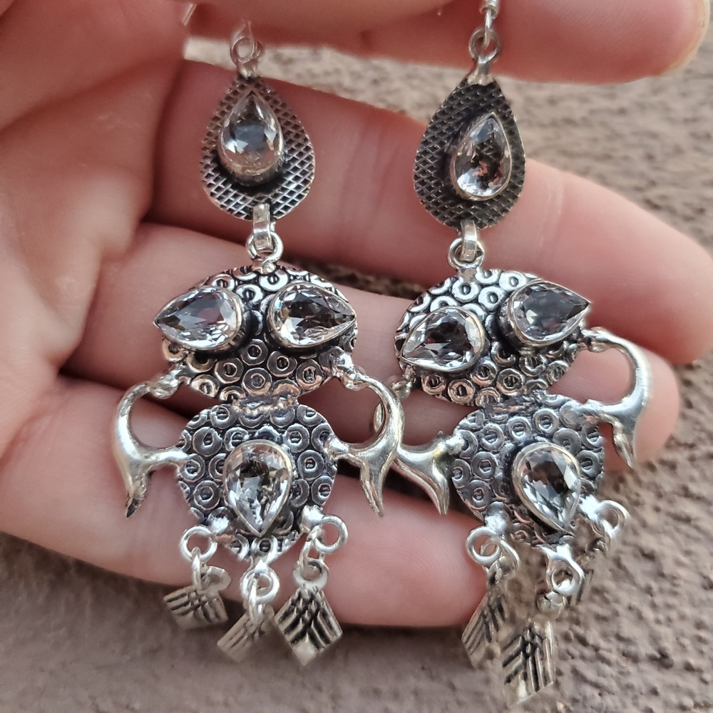 New White Topaz Silver Statement Earrings.